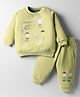 Zero Fleece Knit Full Sleeves Winter Sweatshirt & Lounge Pant Set with Animal Print - Green