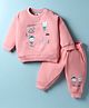 Zero Fleece Knit Full Sleeves Winter Sweatshirt & Lounge Pant Set with Animal Print - Peach