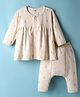 Zero Sinker Knit Full Sleeves Co-ords Night Suit With Floral Print - Beige