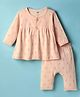 Zero Sinker Knit Full Sleeves Front Open Leaves Printed Co-Ords Night Suit - Peach