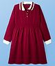 Pine Kids Knit Full Sleeves Collared Woollen Dress with Cable Knit Design - Dark Red