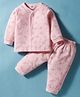 Zero Fleece Knit Full Sleeves Front Open Winter Wear Suits Set With Space Print - Pink