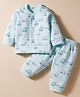 Zero Fleece Knit Full Sleeves Front Open Winter Wear Suits Set With Vehicle Print - Light Blue