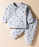 Zero Fleece Knit Full Sleeves Front Open Winter Wear Suits Set With Vehicle Print - Light Grey