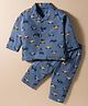 Zero Sinker Knit Full Sleeves Co-ords Night Suit With Vehicle Print - Blue