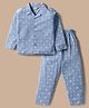 Zero Sinker Knit Full Sleeves Co-ords Night Suit With Vehicle Print - Blue