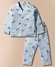 Zero Sinker Knit Full Sleeves Co-ords Night Suit With Aeroplane Print - Light Blue