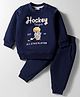Zero Looper Knit Full Sleeves T-Shirt & Joggers Set with Hockey Text Print - Navy Blue