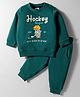 Zero Looper Knit Full Sleeves T-Shirt & Joggers Set with Hockey Text Print - Dark Green