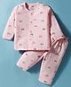Zero Sinker Knit Full Sleeves Co-ords Night Suit With Vehicle Print - Peach
