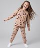 Primo Gino 100% Cotton Knit Full Sleeves Co-Ord Nightsuit with Panda Print - Tan