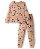 Primo Gino 100% Cotton Knit Full Sleeves Co-Ord Nightsuit with Panda Print - Tan