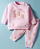 Zero Fleece Knit Full Sleeves Winter Wear Suit Set with Bear Print - Pink
