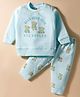 Zero Fleece Knit Full Sleeves Winter Wear Suit Set with Bear Print - Sea Green