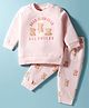Zero Fleece Knit Full Sleeves Winter Wear Suit Set with Bear Print - Peach