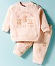 Zero Fleece Knit Full Sleeves Winter Wear Suit Set with Bear Print - Light Peach