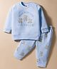 Zero Fleece Knit Full Sleeves Winter Wear Suit Set with Vehicle Print - Light Blue & White