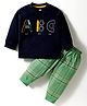 Zero Interlock Knit Full Sleeves T-Shirt & Joggers Set with Alphabet Print - Green & Navy Blue