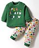 Zero Interlock Knit Full Sleeves T-Shirt & Joggers Set with Play Learn Grow Text Print - Green & White