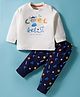 Zero Interlock Knit Full Sleeves T-Shirt & Joggers Set with Cool Artist Text Print - Cream & Navy Blue