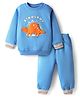 Little Kangaroos Knit Full Sleeves Winter Wear Sweatshirt & Lounge Pant Set with Dino Embroidery - Light Blue