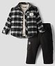 Little Kangaroos Cotton Knit Full Sleeves Shirt T-Shirt & Pants with Checks Prints - Black & Grey