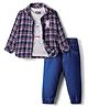 Little Kangaroos Knit Full Sleeves Checkered Shirt & Jeans with Inner Tee - Blue