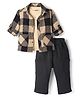 Little Kangaroos Knit Full Sleeves Checkered Shirt & Trouser Set with Inner Tee - Black