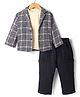 Little Kangaroos Woven Full Sleeves Checkered Jacket & Trouser Set with Inner Tee - Black