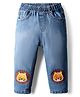 Little Kangaroos Full Length Washed Denim Jeans with Lion Patch Detailing - Blue