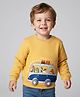 Little Kangaroos Knit Full Sleeves Sweatshirt With Animal Print & Applique - Yellow