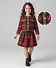 Mark & Mia Cotton Woven Full Sleeves Front Open Top & Skirt With Checks Design - Red