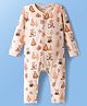Babyoye 100% Cotton Interlock Knit Full Sleeves Front Open Romper with Teddy Print - Cream
