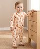 Babyoye 100% Cotton Interlock Knit Full Sleeves Front Open Romper with Teddy Print - Cream