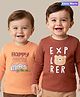 Babyoye 100% Cotton Knit Full Sleeves T-Shirts With Explorer Text Print Pack Of 2 - Brown & Peach