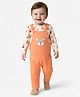 Babyoye 100% Cotton Interlock Eco Jiva Finish Knit Dungaree with Bear Patch & Full Sleeves Inner T-shirt With All Over Print - Orange & Beige