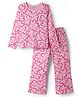 Primo Gino 100% Cotton Knit Full Sleeves Co-Ord Nightsuit with Heart Print - Pink