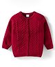 Babyhug Knit Full Raglan Sleeves Front Open Sweater with Cable Knit Design - Red