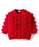 Babyhug Knit Full Raglan Sleeves Front Open Sweater with Cable Knit Design & Pom Pom Applique - Red
