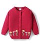 Babyhug Knit Full Sleeves Front Open Sweater with Floral Embroidery - Red