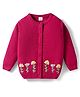 Babyhug Knit Full Sleeves Front Open Sweater with Floral Embroidery - Fuchsia