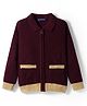 Pine Kids Knitted Full Sleeves Solid Front Open Sweater - Wine