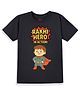 KAVEE Pure Cotton Knit Raksha Bandhan Theme Half Sleeves Rakhi Hero In Action Text Printed Biowashed Tee - Black