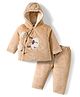 Babyhug Velour Knit Full Sleeves Hooded Fur Winter Wear Suit with Patch Detailing & Ear Applique - Brown