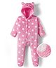 Babyhug Woven Full Sleeves Romper With Polka Dot & Ear Applique - Pink