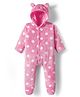 Babyhug Woven Full Sleeves Romper With Polka Dot & Ear Applique - Pink