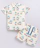Nottie Planet Cotton Knit Half Sleeves Beach Theme Printed Shirt & Coordinating Shorts Set - Off White
