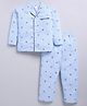 Nottie Planet Cotton Knit Full Sleeves Striped & South Coast Text Printed Coordinating Night Suit Set - Blue