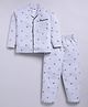 Nottie Planet Cotton Knit Full Sleeves Striped & South Coast Text Printed Coordinating Night Suit Set - Grey