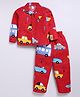 Nottie Planet Cotton Knit Full Sleeves Car Printed Coordinating Night Suit Set - Red